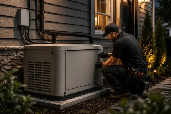 Standby backup generator installed beside a home in Northern Alabama